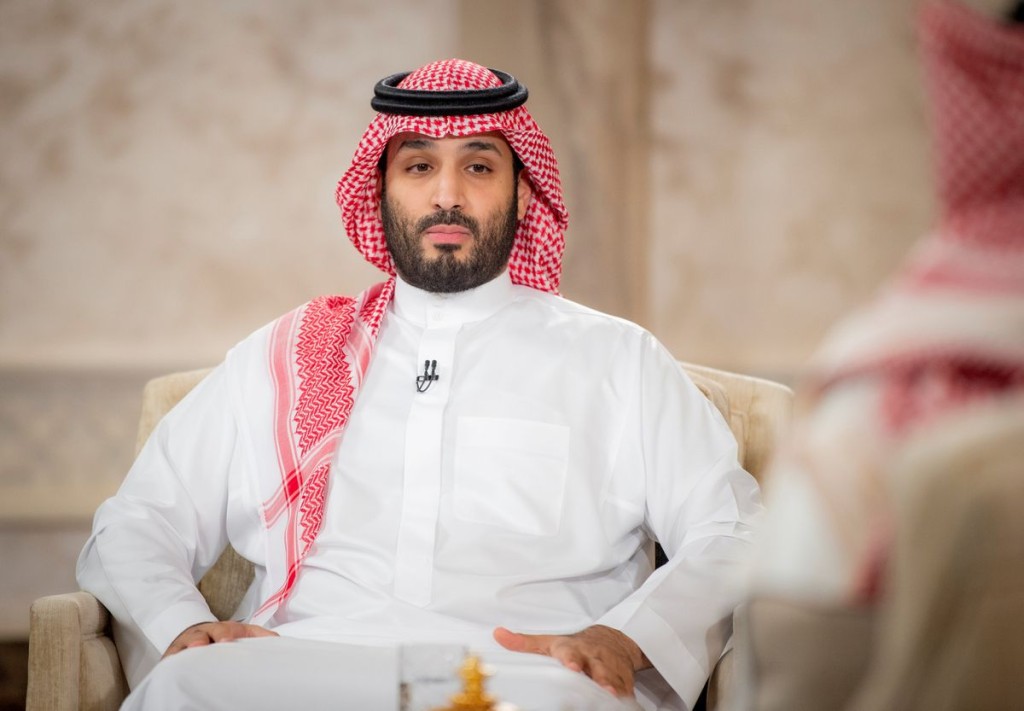 "Saudi Crown Prince Muhammad Bin Salman speaks during a televised interview in Riyadh, Saudi Arabia, April 27, 2021. Reuters"